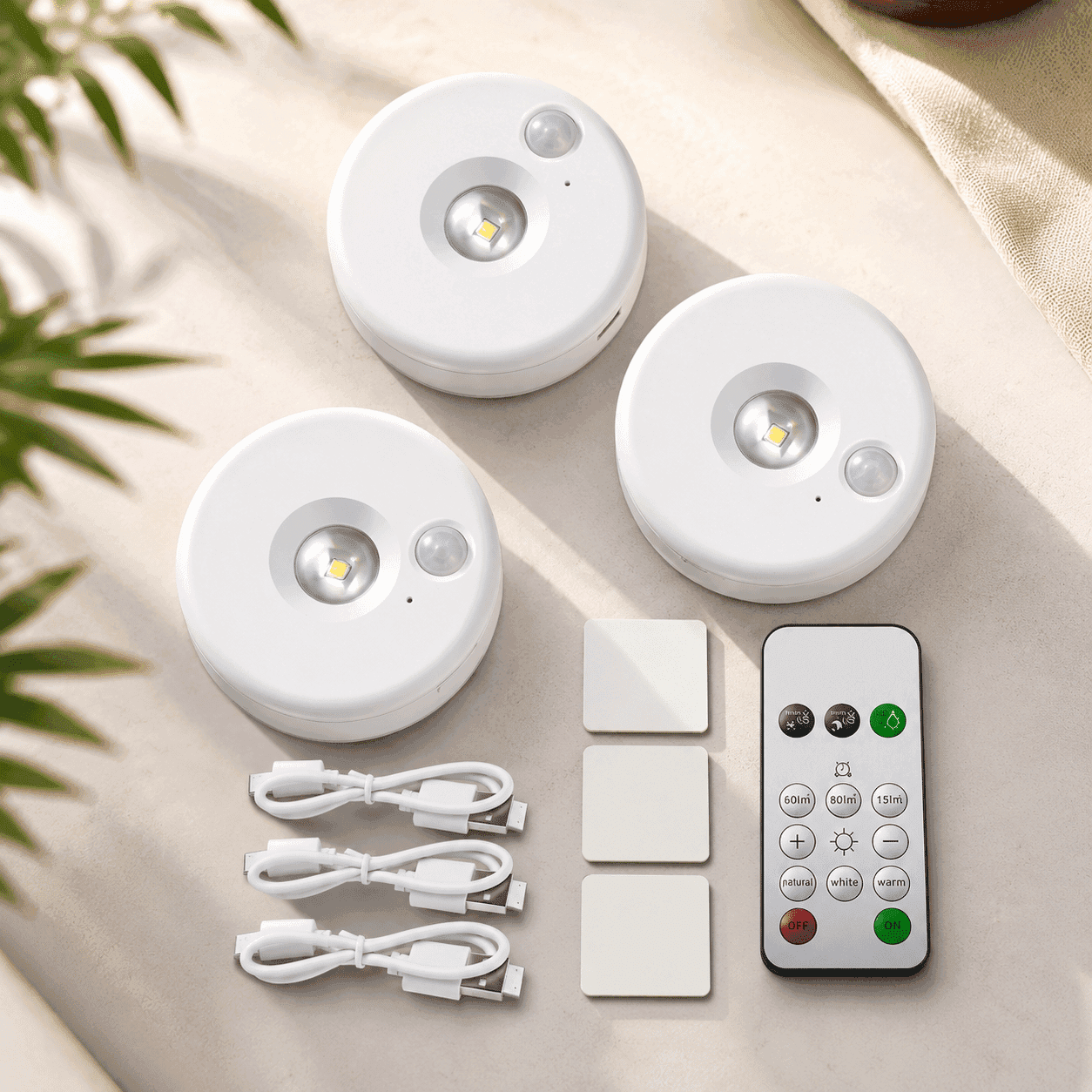 3pcs Rechargeable Cabinet Closet Motion Sensor Spot Lights